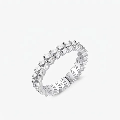 925 Sterling Silver Baguette Cut Zirconia Eternity Ring For Women Luxurious Sparkling Geometric Pave Inlaid Jewelry Engagement Wedding Band