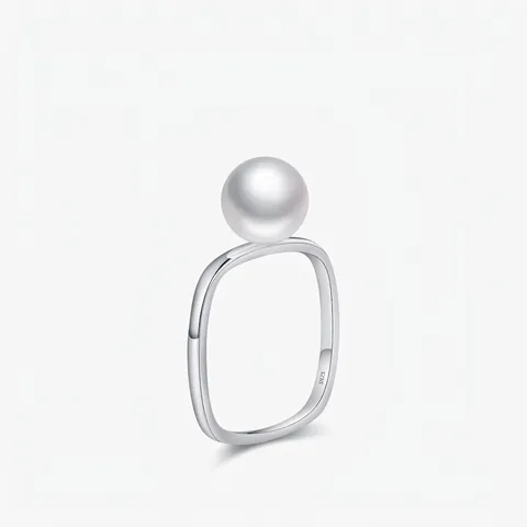 Anillo de Plata de Ley S925 Minimalista Con Perla Artificial Blanca Redonda Para Mujer Elegante Anello de Banda Cuadrada Geométrica