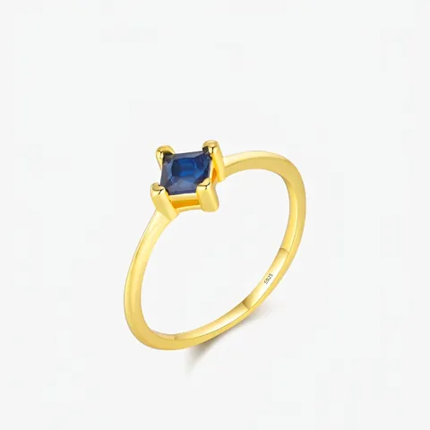 Anello in Argento Sterling S925 Con Zirconia Quadrata Blu Per Donna Placcato Oro Semplice Moda Pendolare Gioielli Anello