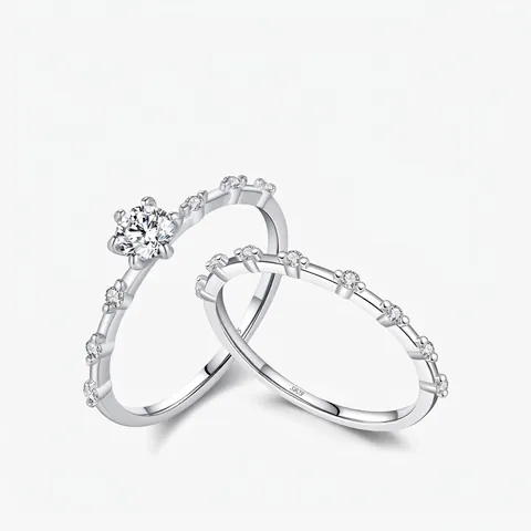 Fashion S925 Sterling Silver Moissanite Ring For Women Sparkling Round Cut Inlaid Solitaire Band Office Business Jewelry