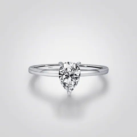 Anillo de Moissanita de Plata de Ley 925 Vintage Francés para Mujer Color D VVS1 Corte de Pera Gota de Agua Solitario Joyería Fina Regalo