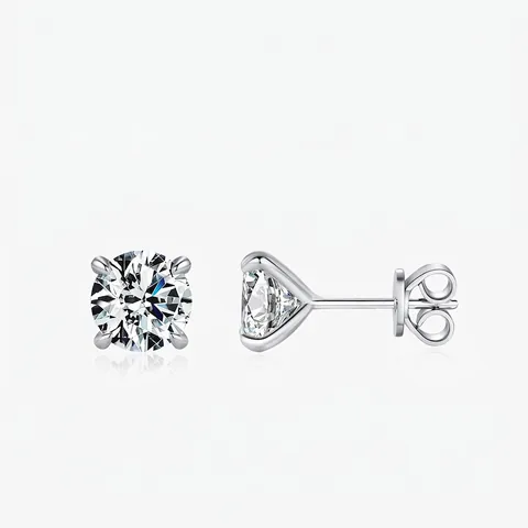 Pendientes de Botón de Plata de Ley 925 Moissanita Talla Brillante Redondo Color D Claridad VVS1 Con Certificado GRA Joyería Mujer