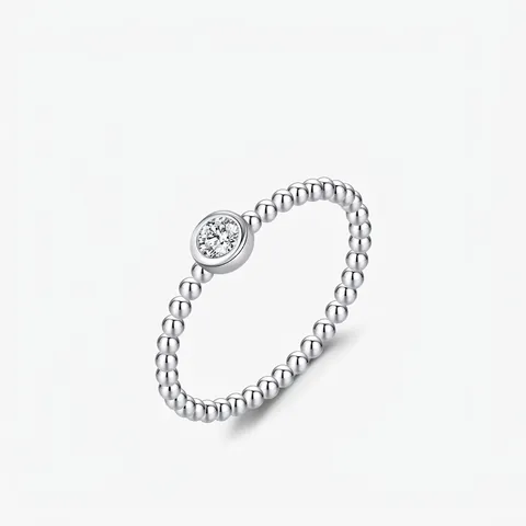 Minimalist 925 Sterling Silver Moissanite Ring For Women Sparkling Solitaire Beaded Band Bubble Finger Ring Elegant Jewelry Gift