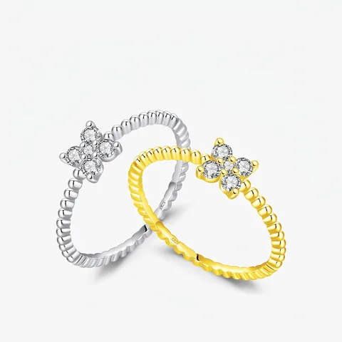 Elegant 925 Sterling Silver Four Leaf Clover Ring For Women D Color VVS1 Moissanite Inlaid Beaded Band Jewelry Gift
