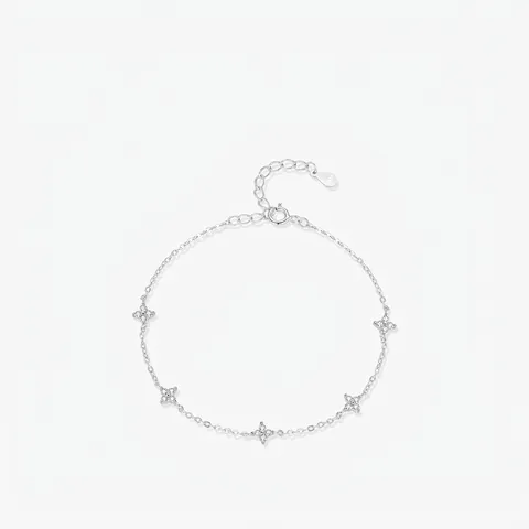 Bracciale in Argento Sterling 925 con Quadrifoglio per Donna Bracciale a Catena con Intarsio di Strass Brillanti Gioielli Eleganti di Lusso