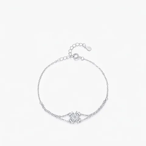 Bracciale a Quadrifoglio in Argento Sterling 925 da Donna Elegante Cuore con Strass Catena a Doppio Strato Regolabile Gioielli Regalo
