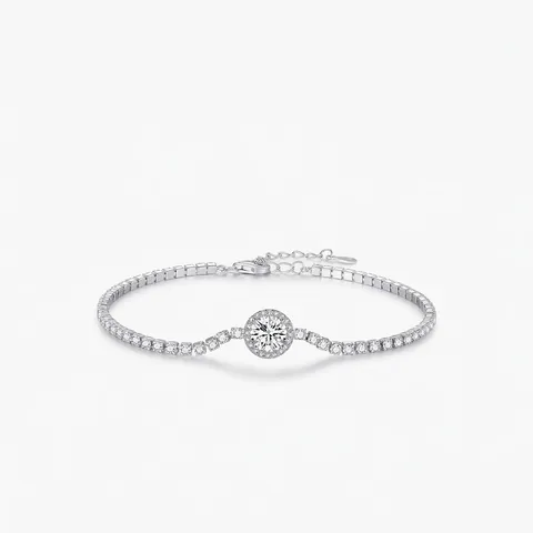 S925 Sterlingsilber Halo Rund Tennis Armband Strass Eingelegt Verstellbare Kette Schmuck Jubiläum Geschenk