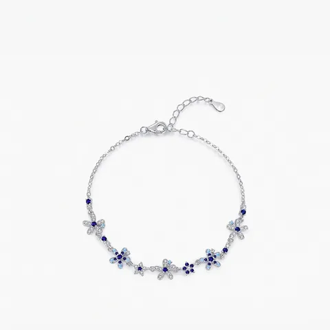Bracciale a Fiori Blu Sfumato in Argento Sterling 925 Per Donna Bracciale a Catena Floreale con Zirconia Regolabile Gioielli di Moda