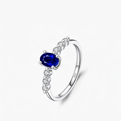 S925 Sterling Silver Oval Blue Rhinestone Ring For Women Fashion Geometric Jewelry Engagement Wedding Band Finger Ring