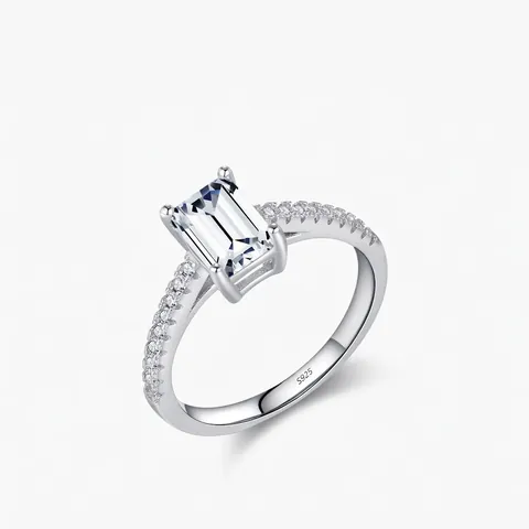 925 Sterling Silver Emerald Cut Rhinestone Ring For Women Elegant Sparkling Simulated Diamond Engagement Wedding Band Jewelry