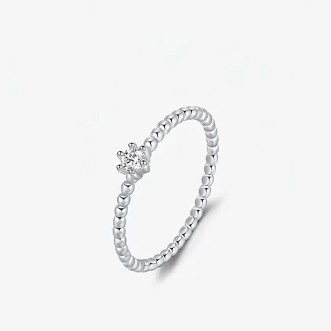 925 Sterling Silver Moissanite Ring For Women Beaded Band Six Prong Crown Round Single Stone Trendy Personality Ring