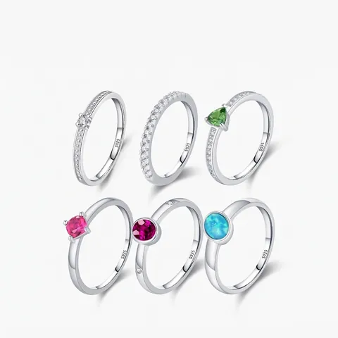 Anillo de Plata de Ley 925 Vintage para Mujer de Lujo con Diamantes de Imitación Incrustado Ópalo Artificial Anillo Joyería
