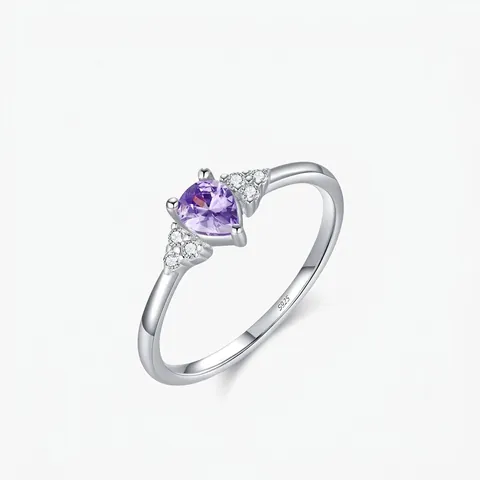 Anello in Argento Sterling 925 Con Strass Viola a Forma di Goccia per Donna Elegante Anello a Forma di Cuore Gioielli alla Moda Regalo