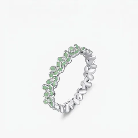 S925 Sterling Zilveren Bloem Klaver Ring Voor Vrouwen Lichtgroen Emaille Ingelegde Zirconia Chique Vingerring Sieraden