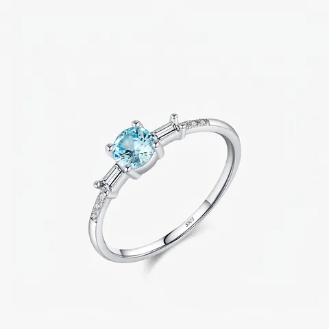 925 Sterlingsilber Leichter Luxus Runder Blauer Stein Ring Mit Zirkonia Akzenten Eleganter Mode Schmuck Zubehör Für Damen