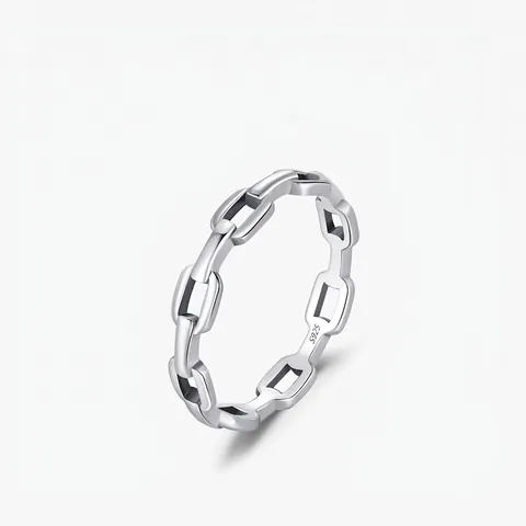 Anello a Maglie di Catena Minimalista in Argento Sterling S925 per Donna Anello a Stella Geometrico Invecchiato Gioielli