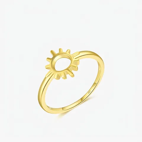 S925 Sterling Silver Sun Open Ring For Women Minimalist Gold Plated Geometric Sunburst Niche Design Finger Jewelry