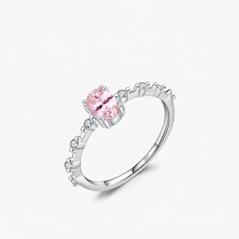 Anello in Argento Sterling 925 Con Strass Rosa Romantico Elegante Anello da Dito in Cristallo Ovale per Donna Gioielli Stile Fata Regalo