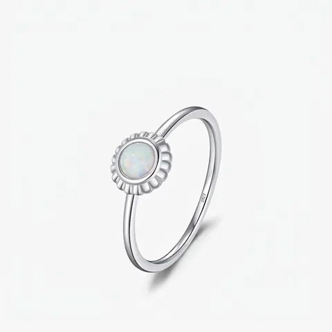 Anello in Argento Sterling S925 Con Opale Rotondo per Donna Vintage Retro Girasole Petalo Minimalista Geometrico Anello da Dito Intarsiato Gioielli