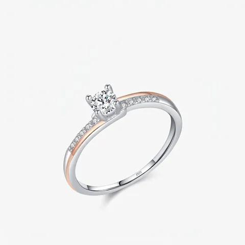Bague Contrastée Bicolore en Argent Sterling S925 pour Femme Élégante Bague de Promesse de Mariage Incrustée de Zirconium Rond Bijoux Romantiques Bague