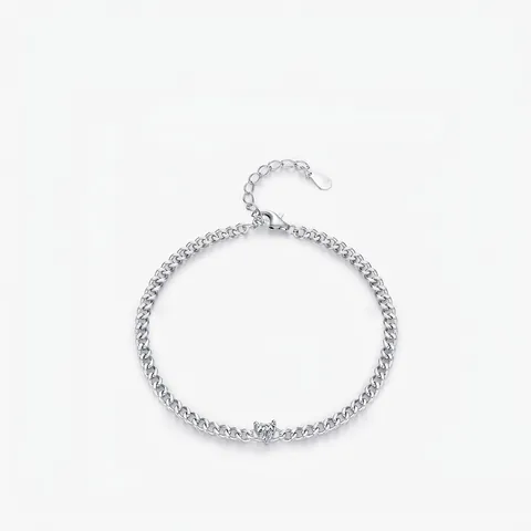 Bracciale a Catena con Cuore in Argento Sterling 925 e Strass Singolo per Donna Stile Dolce e Cool Regalo Gioielli di Tendenza