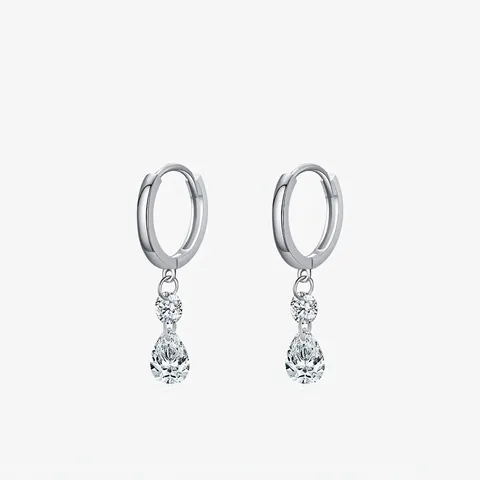 925 Sterling Silver Water Drop Zirconia Hoop Earrings Elegant Pear Cut Cubic Zirconia Dangle Earrings For Women Fashion Jewelry