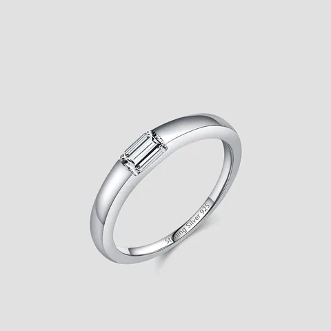 Anello in Argento Sterling 925 Minimalista per Donna con Strass Scintillante Taglio Baguette Anello Geometrico Gioielli Moda