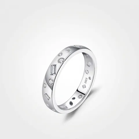 Anello Geometrico Irregolare in Argento Sterling S925 per Donna Design Minimalista di Nicchia Intarsiato con Zirconia Scintillante