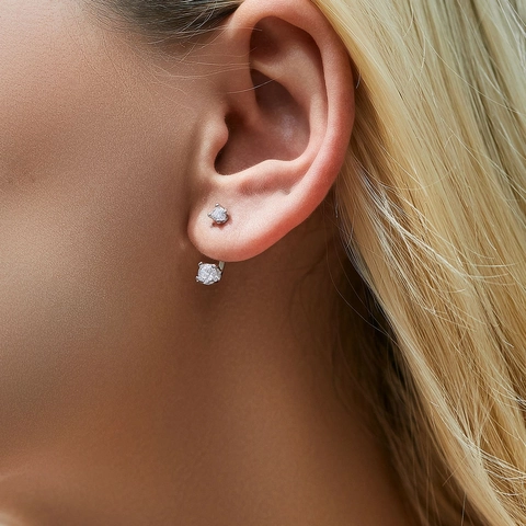 925 Sterlingsilber Zirkonia Ohrstecker Für Damen Elegant Geometrisch Doppelseitig Ear Jacket Hochwertiger Edelschmuck