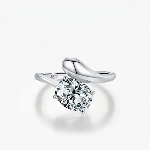 Anello Serpente in Argento Sterling 925 per Donna Zirconia Taglio Ovale Linea Irregolare Gioielli di Moda Geometrici