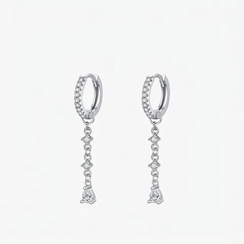 925 Sterling Silver Water Drop Zirconia Dangle Earrings For Women Chic Elegant Long Chain Inlaid Zirconia U-Shaped Hoop Earrings