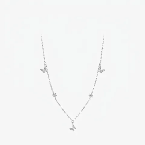Collana Danzante a Farfalla in Argento Sterling S925 Catena a Clavicola con Zirconia per Donna Moda OL Eleganti Gioielli da Pendolare