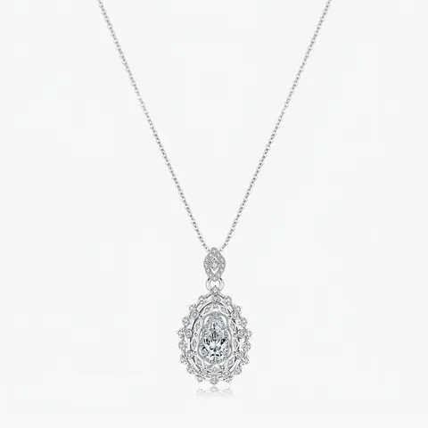 Luxury 925 Sterling Silver Water Drop Pendant Necklace Vintage Elegant Sparkling Rhinestone Clavicle Chain Jewelry For Women