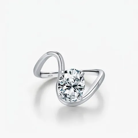 925 Sterling Silver Irregular Lines Ring For Women Personalized Geometric Oval Zirconia Inlaid Polished Silver Finger Ring Jewelry