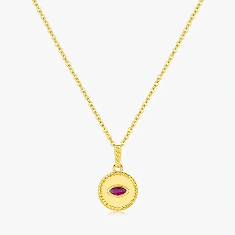 Collana con Pendente in Argento Sterling 925 Zirconia Rossa Vintage Francese Taglio Marquise Gioielli Placcati Oro Donna