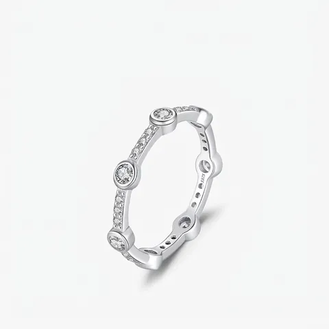 Anillo Eternity de Plata de Ley 925 para Mujer Redondo Geométrico Circonia Incrustado Joyería de Conmutar Brillante Anillo de Dedo Minimalista