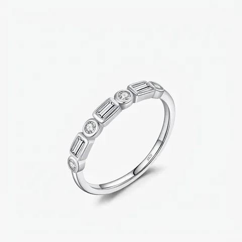 S925 Sterling Silver Geometric Zirconia Eternity Ring For Women Shiny Square Round Rhinestone Inlaid Personalized Jewelry Finger Ring