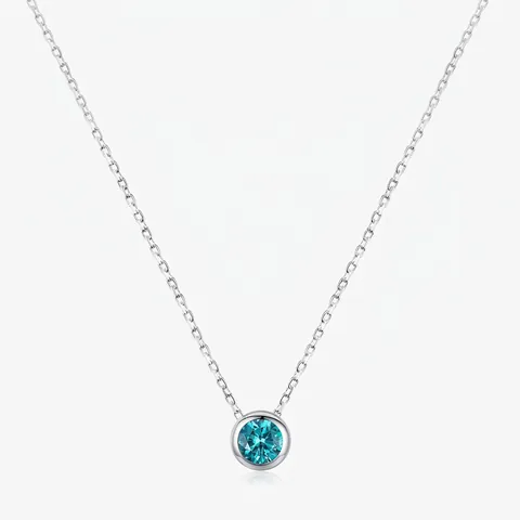 Collar Con Colgante de Plata de Ley 925 Circonia Azul Paraiba Para Mujer Elegante Minimalista Geométrico Redondo Cadena de Clavícula Joyería