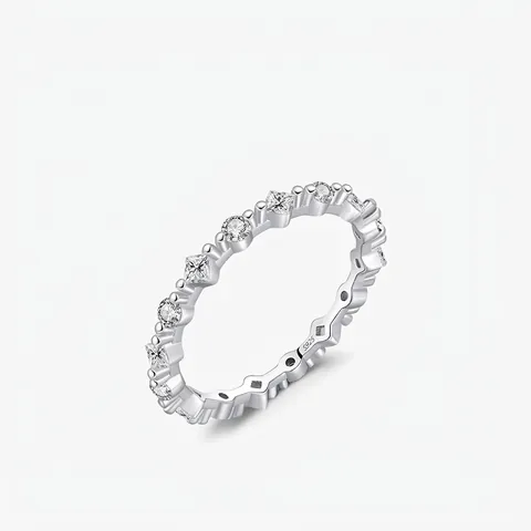Eleganter 925 Sterlingsilber Geometrischer Eternity Ring Für Damen Rund Prinzessin Schliff Strass Eingelegt Mode Fingerring
