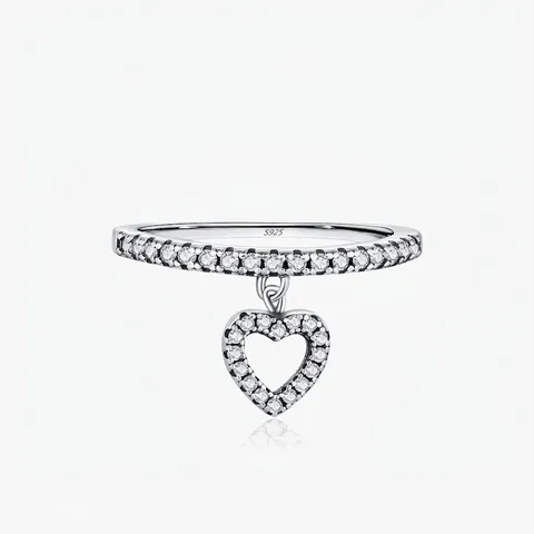 S925 Sterling Silver Heart Pendant Ring For Women Exquisite Zirconia Pave Inlay Trendy Niche Design Heart Shape Jewelry