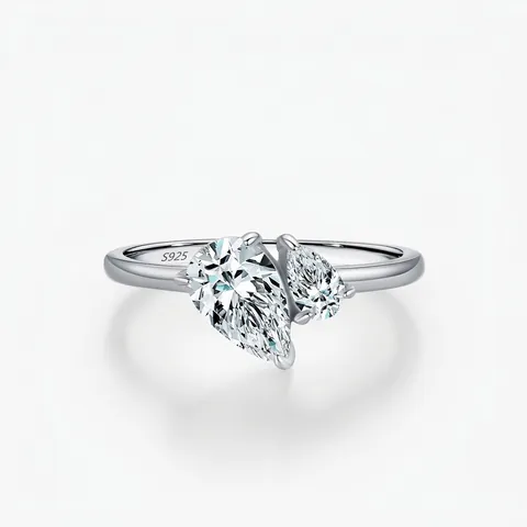 Anello in Argento Sterling 925 con Zirconia Doppia Taglio a Pera per Donna Minimalista Goccia d'Acqua Intarsiato Gioielli Moda Regalo