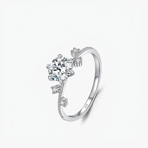 925 Sterling Silver Moissanite Flower Ring For Women Engagement Wedding Band Six-Prong Sparkling Niche Design Finger Jewelry