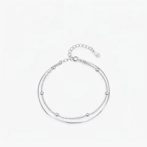 Bracciale a Doppio Strato in Argento Sterling 925 Minimalista per Donna Elegante Catena a Serpente Con Perle Gioielli Regalo Moda