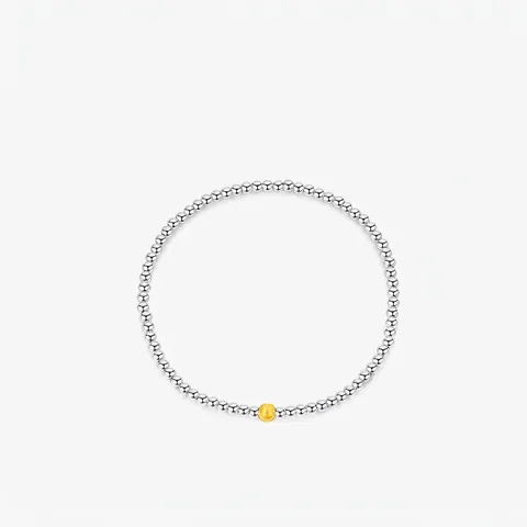 Bracciale con Perline in Argento Sterling 925 per Donna Stile Giapponese Minimalista Contrasto Perla Dorata Satinata Gioielli