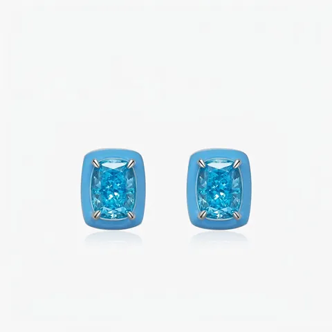 Orecchini a Bottone Quadrati in Argento Sterling 925 Blu Cielo Zirconia Taglio Cushion Geometrici Eleganti Gioielli Donna