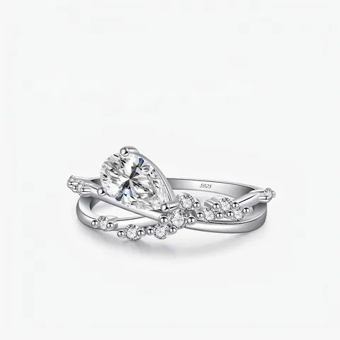 925 Sterling Silver French Crossed Entwined Line Ring Water Drop Pear Shape Rhinestone Inlaid Fashion Commute Jewelry For Women