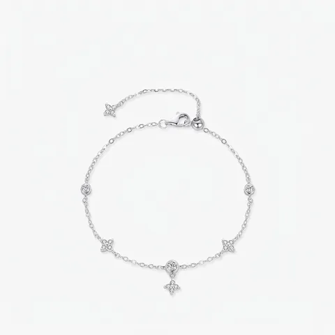 925 Sterling Silver Four Leaf Clover Flower Bracelet For Women Ladylike Rhinestone Inlaid Fashion Jewelry Charm Bracelet