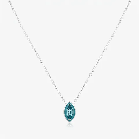 925 Sterlingsilber Marquise Zirkonia Anhänger Halskette Für Damen Elegant Blau Emaille Geometrische Schlüsselbeinkette