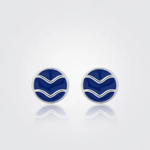 Orecchini a Bottone Rotondi in Argento Sterling S925 Smalto Ondulato Blu per Donna Gioielli Minimalisti Eleganti Vintage Accessorio Pendolare
