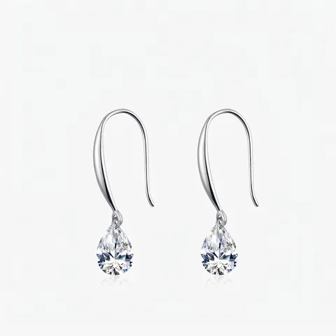Pendientes de Gota de Zirconia de Plata de Ley S925 Elegantes Pendientes de Gota de Agua Talla Pera Joyería de Moda Para Mujer